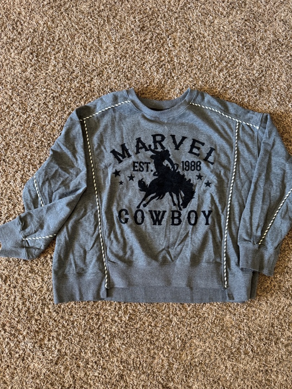 Marvel Cowboy Gray Sweatshirt with Red Rose Logo